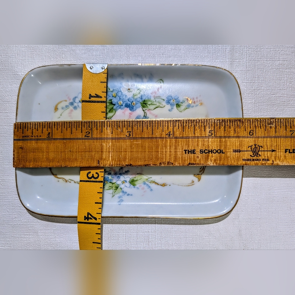 Antique IT UNO Favorite Bavaria Porcelain Tray — Forget-Me-Not Floral, Gold Trim - Picture 5 of 6